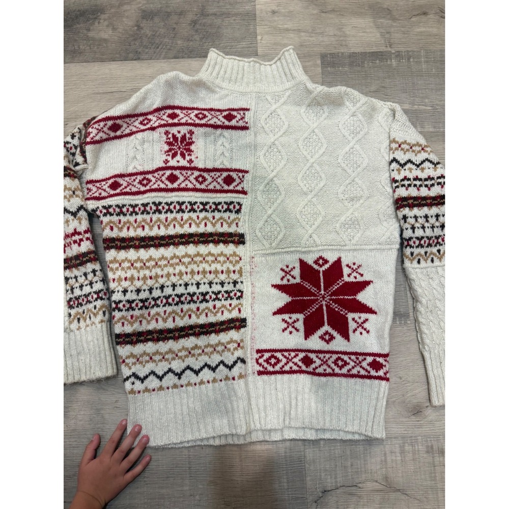 American Eagle Fair Isle Cable Knit Turtleneck Sweater Women's Medium Patchwork
